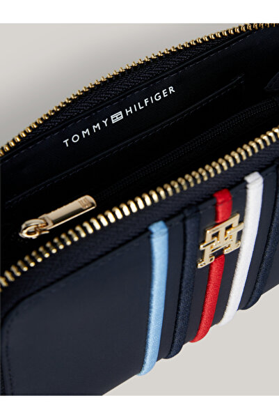 Tommy Hilfiger Kadın Marka Toka Logolu Çanta Cüzdan Birden Fazla Kart Yuvalı Kağıt Para Bölmeli Mavi