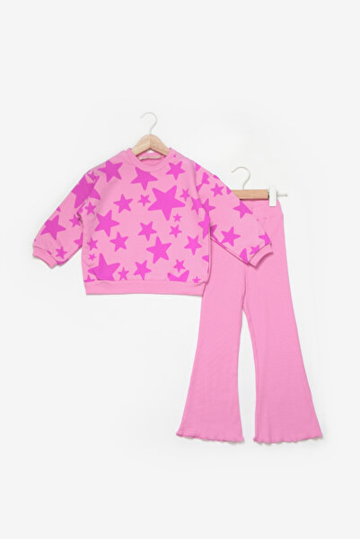 Le Mabelle Pink Star Patterned Girl's Tracksuit Set - Gemma