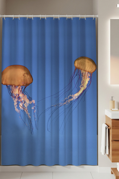 Tropikhome Polyester Kumaş Deniz Anası Desen Banyo Perdesi Yerli Üretim 180x2...