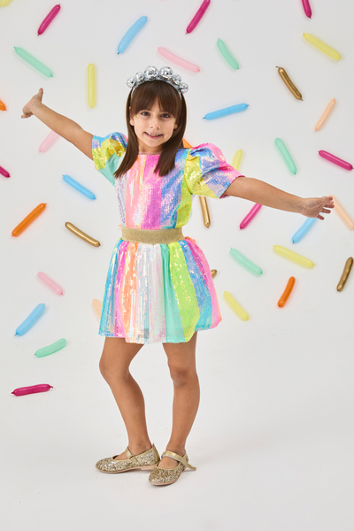 Le Mabelle Multicolored Rainbow Sequin Girl's Skirt - Dena