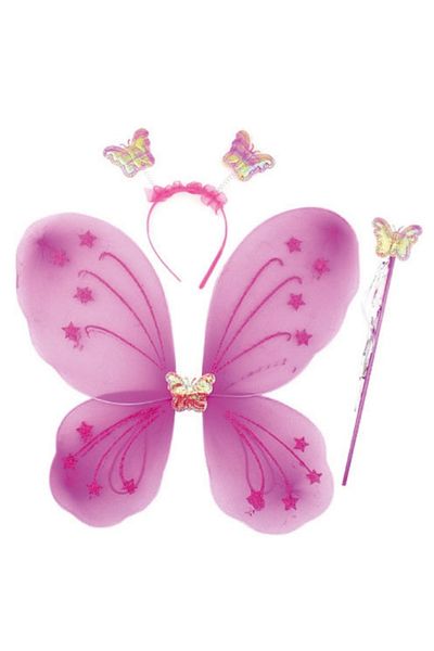 Le Mabelle Fuchsia Butterfly Wing Staff Crown Set of 3