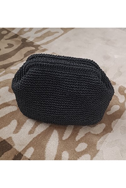 ÖZLEM HANDMADE Black Straw Scholarship Bag