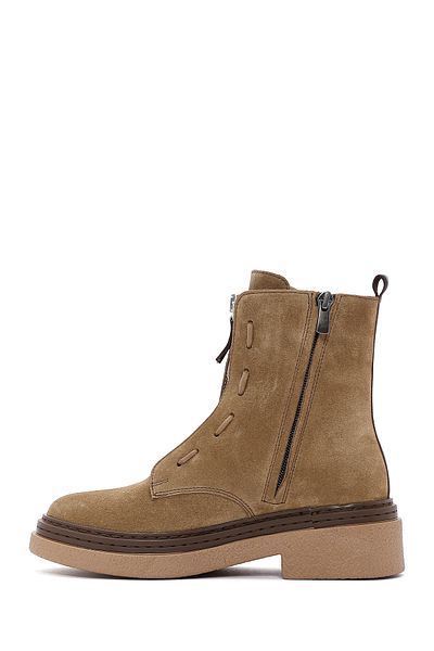 Derimod Women's Brown Zippered Suede Leather Boots 24Wfd 130810