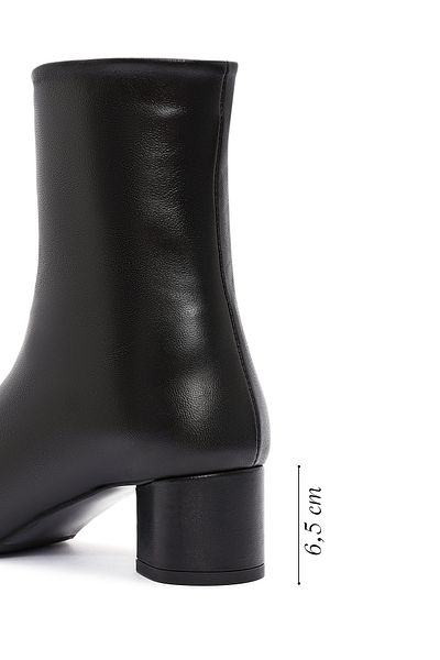 Derimod Women's Black Zippered Short Thick Heeled Leather Boots 24Wfd 142018