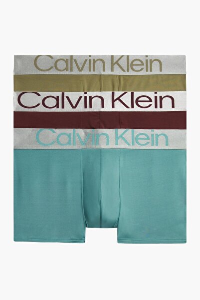 Calvin Klein Erkek Marka Logolu Elastik Bantlı Günlük Kullanıma Uygun Yeşil-Bordo-Turkuaz Boxer 000N