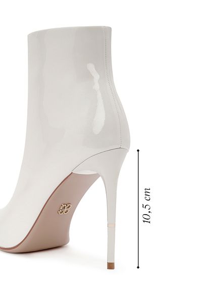 Derimod Women's White Zippered Thin Heeled Patent Leather Boots 24Wfd 490716