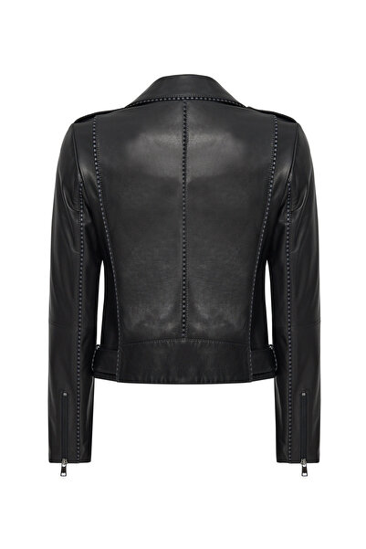 Derimod Angel-X Women's Black Biker Leather Jacket 24Wgd5264Ve