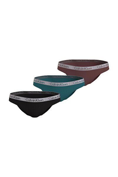 Calvin Klein Kadın Calvin Klein İmzalı Elastik Bantlı Siyah-Bordo-Turkuaz Külot 000QD3561E IIL