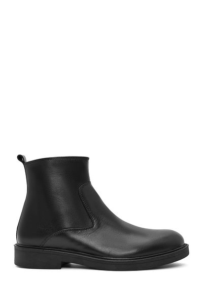 Derimod Men's Black Zippered Leather Casual Boots 24Wfd 702518