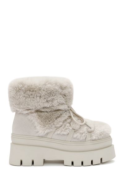 Derimod Women's Cream Thick Sole Plush Detailed Boots 24Wfd 491414