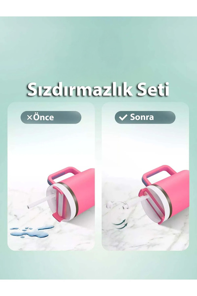 Kelira Quencher Ve Yeni Nesil Pipetli Termos Uyumlu 3 Parça 1 Set Sızdırmaz Koruyucu Aksesuar Silikon Set