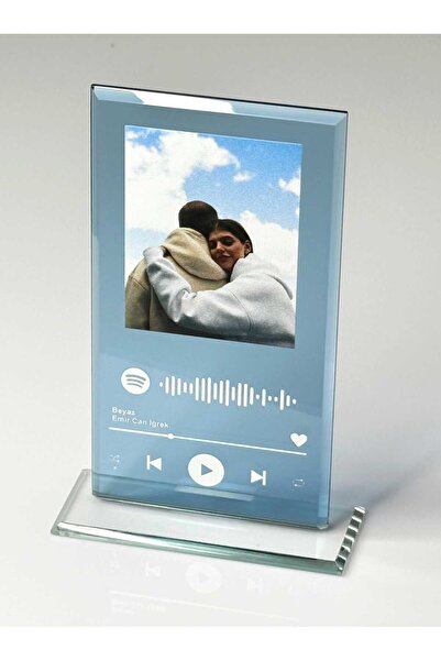 MERTKRİSTAL Spotify Cam Plak, Spotify Barkodlu Kişiye Özel Hediye Mavi Spotify