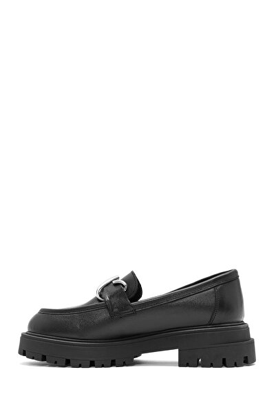 Derimod Дамски черни обувки с катарама от естествена кожа, мъжествени мокасини, ежедневни обувки 24WFD184418