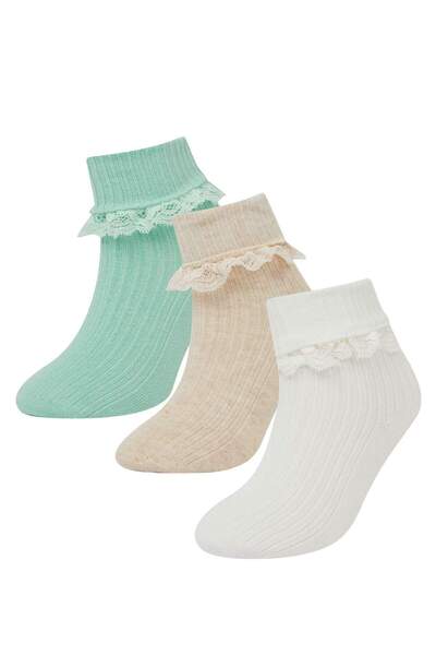 DeFacto Baby Girl Seamless 3-Piece Cotton Long Socks C9091A5Ns