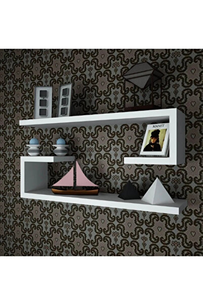 Arşe Beyaz - U Model Raf Seti 2li duvar rafı düzenleyici tv üstü raf