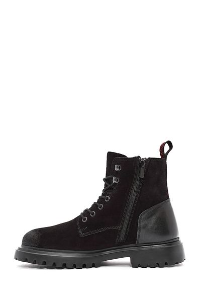 Derimod Men's Black Zippered Lace-Up Suede Leather Casual Boots 24Wfd 707310