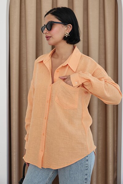 InStyle Linen Draped Casual Salmon Shirt