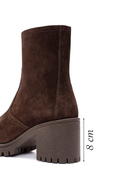 Derimod Women's Brown Zippered Thick Heeled Suede Leather Boots 24Wfd 236110