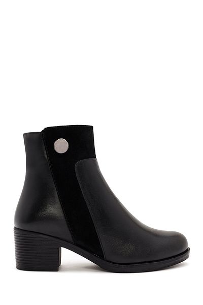 Derimod Black Zippered Thick Heeled Women's Leather Boots - 24Wfd 414414