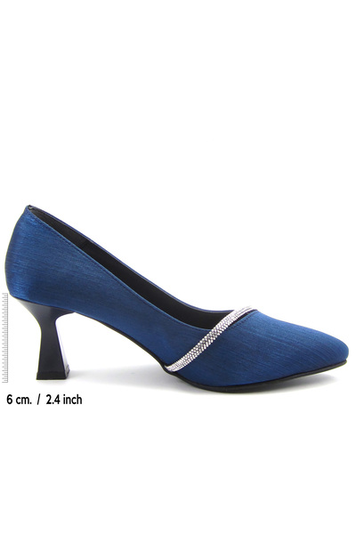 Erkan Saçmacı Shimeca Bleumarin Satin Stone Vârf ascuțit Pantofi de seară cu toc subțire