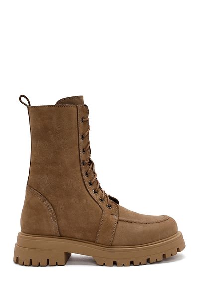 Derimod Women's Camel Zippered Nubuck Leather Boots 24Wfd1855V3