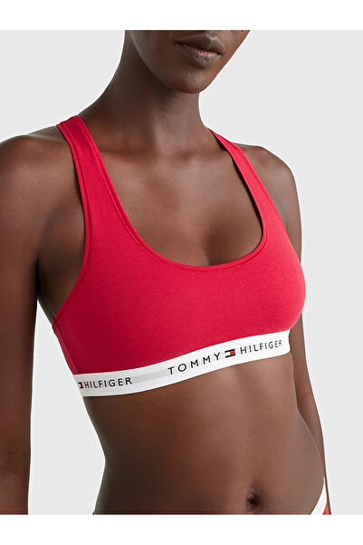 Tommy Hilfiger Women's Brand Logo White Elastic Band Red Sports Bra Uw0Uw0382...