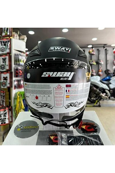 Sway 715 Şeffaf Vizörlü Yarım Motosiklet Scooter Kaskı L Beden Solid Mat Siyah
