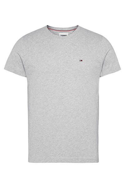 Tommy Jeans Men's Gray T-shirt - Brand Logo, Slim Fit, Organic Cotton, Summer
