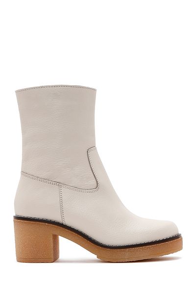 Derimod Women's Cream Leather Boots - Zipper Detail, Low Heel, 24WFD1509FT