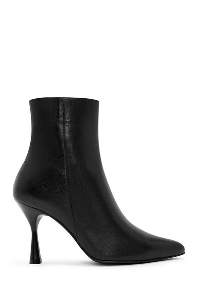 Derimod Black Thin Heeled Zippered Women's Leather Boots - 24Wfd 132718