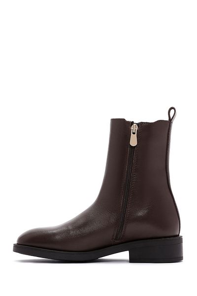 Derimod Brown Zippered Women's Casual Leather Boots - 24wfd 550218