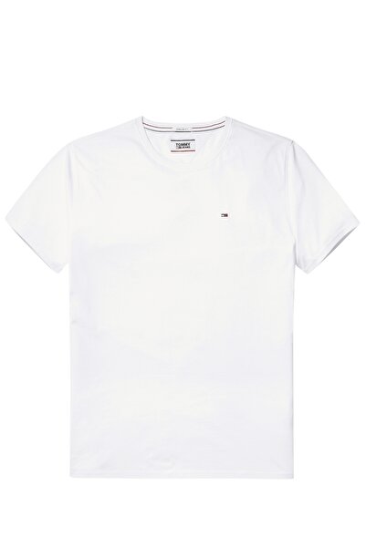 Tommy Jeans تيشيرت رجالي أبيض - شعار العلامة التجارية، مقاس نحيف، قطن عضوي، صيفي