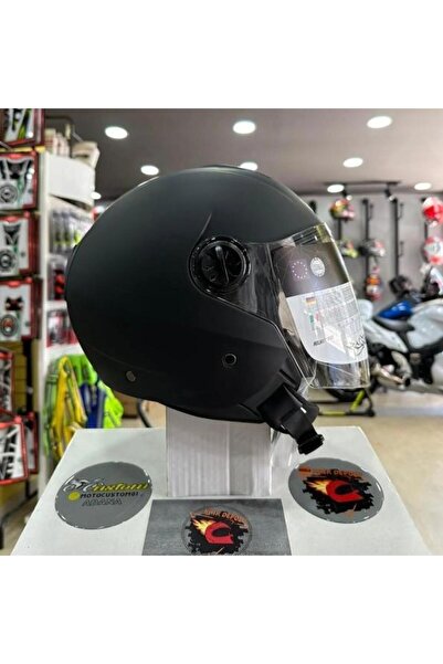 Sway 715 Şeffaf Vizörlü Yarım Motosiklet Scooter Kaskı L Beden Solid Mat Siyah