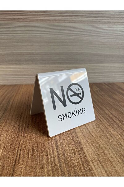 Yönline Beyaz Parlak Masaüstü İsimlik Sigara İçilmez - No Smokıng 7x7 Cm