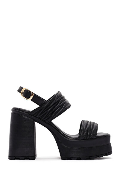 Derimod حذاء نسائي أسود بكعب عالي صندل من الجلد الطبيعي 24sfd201718