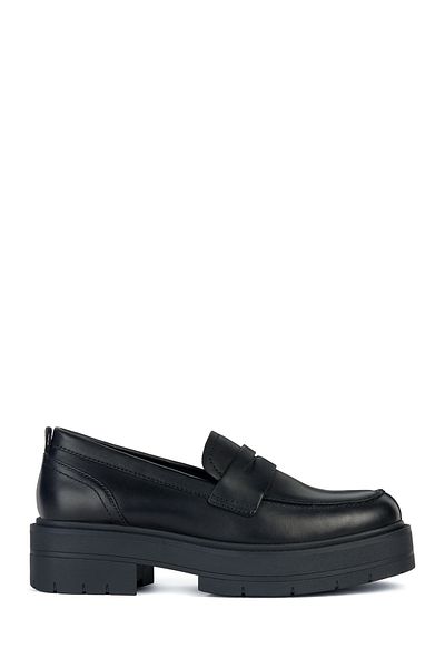 Geox Women's Black Spherica Genuine Leather Masculine Loafer Shoes Casual Shoes D36Vdı00043C9999