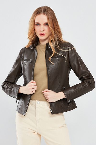 Derimod Maria Women's Brown Short Leather Jacket 24Sge5178R3