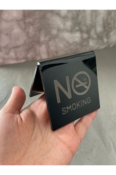 Yönline 10 Adet Siyah Parlak Masaüstü İsimlik Sigara İçilmez (No Smokıng) 7x7 Cm