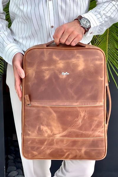 CüzCan Poizeg Antique Tan Genuine Leather Backpack Laptop and Briefcase