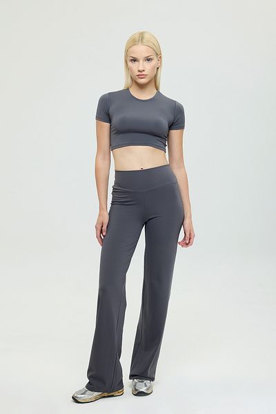 SHEISMONO Comfort High Waist Straight Cut Trousers Smoked