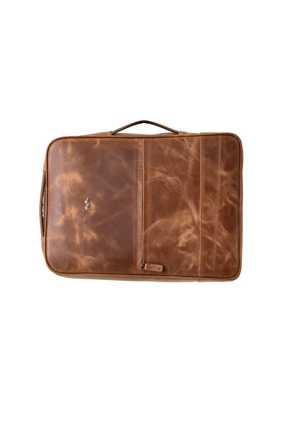 CüzCan Poizeg Antique Tan Genuine Leather Backpack Laptop and Briefcase