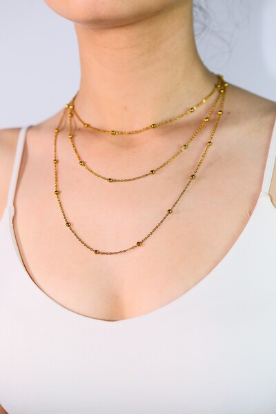 MARCİELO Accessories سلسلة كروية ثلاثية غير مشوهة موديل قلادة ذهبية اللون