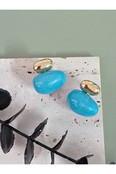 mos&more Mavi Bonbon Gold Şık Kadın Küpe