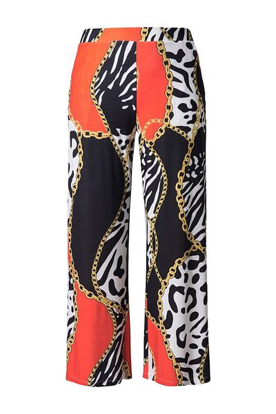Şans Women's Plus Size Colorful, Chain Pattern, Back Waist Elastic, Pocket Pants 65N39046