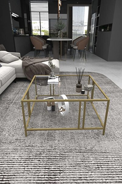 DEKOPRATİK Uranüs Orta Sehpa Gold Şeffaf Cam