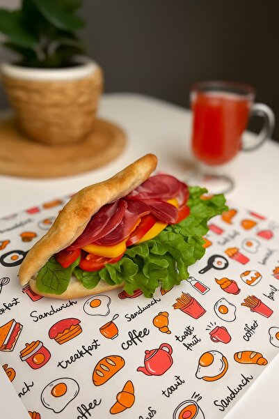 Dekals 100 Adet Kahvaltı Temalı Beyaz Amerikan Runner Servis Kağıdı Çay Simit...