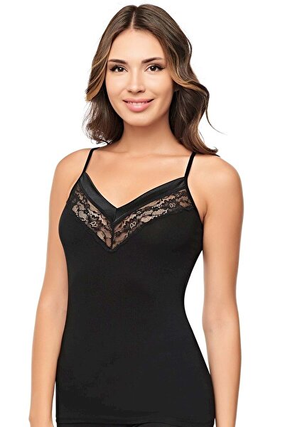 Belinay 1134 Lacy String Strap Undershirt Black L