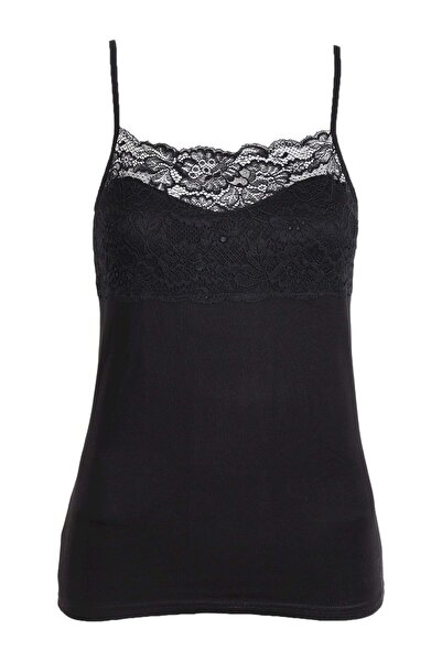 Belinay 1045 Lace Rope Strap Undershirt Black L