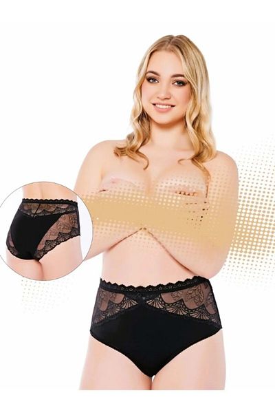 Belinay 3032 Lace High Waist Transparent Panties Black L