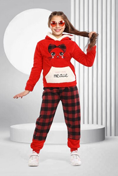 RO KİDS Children's Long Sleeve Fleece Plush Fabric Winter Warm Pajama Set
